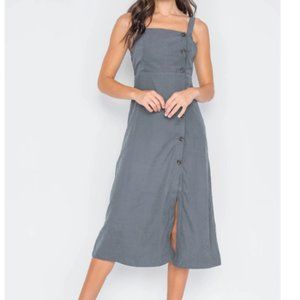 Grade &‎ Gather Women's Crushed Button-Front Midi Dress Square Neck Gray Size M